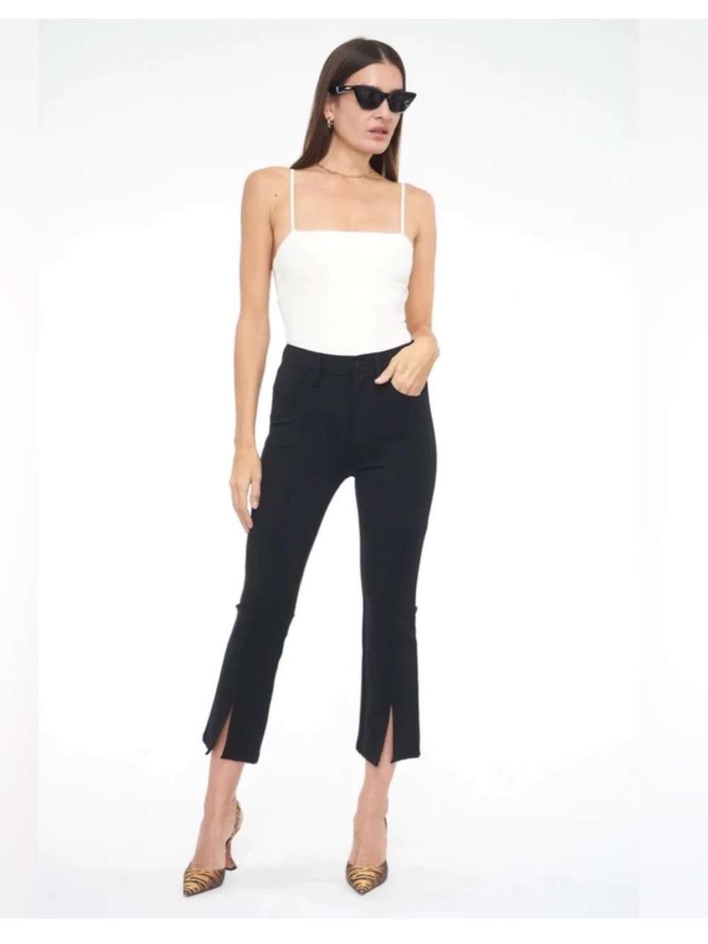 Pistola Lennon High Rise Crop Boot Ponte Slit Front Pants Black Size 32